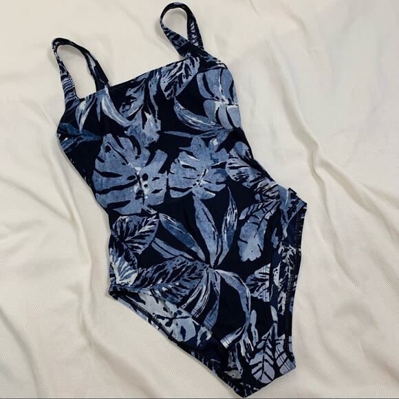 Náutica Blue Tropical Leaves One Piece Swimsuit - Picture 1 of 3